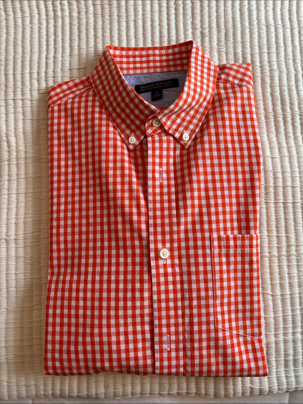 Banana Republic Orange and White Gingham Button-Down Shirt